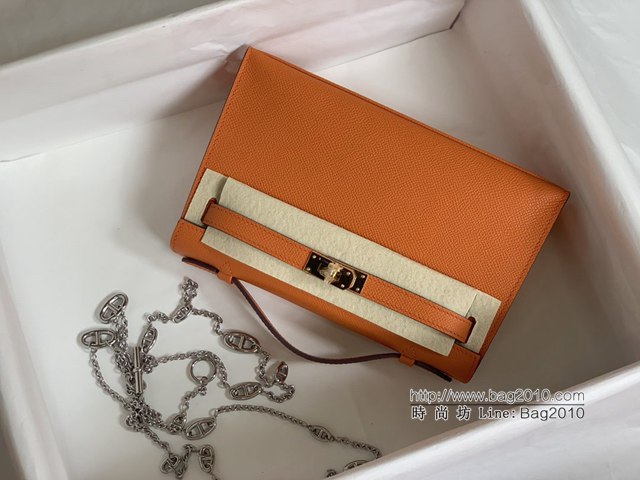 Hermes手提女包 愛馬仕kelly pochette一代 epsom皮 經典橙金扣  tdh2008